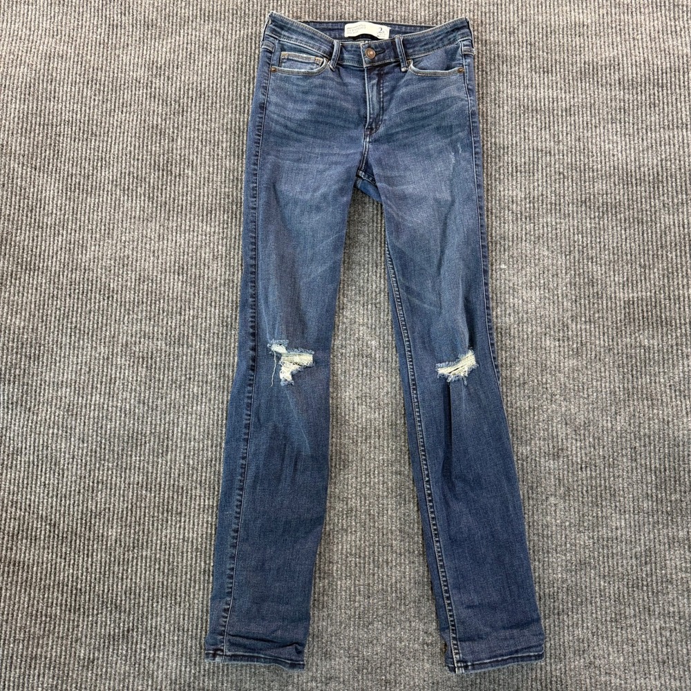 Abercrombie & Fitch Women Straight Mid Rise Distressed Blue Jeans Size 2R 26x31